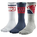 Nike Dri Fit Men's Cushioned Crew Socks (Large, Navy/White/Gray)