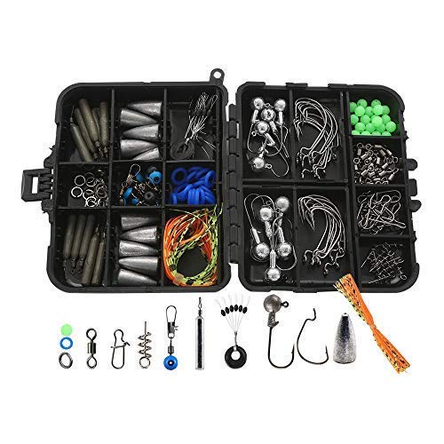Ilure Fishing Accessories Tackle Box Kit with Hooks Weights Jig Heads O-Rings and Many More for Bass Freshwater and Saltwater