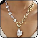 Chunky Baroque Pearl Pendant Necklace for Women Vintage Irregular Big Pearl Statement Toggle Clasp Choker Exaggerated OT Necklace Valentine's Day Gift
