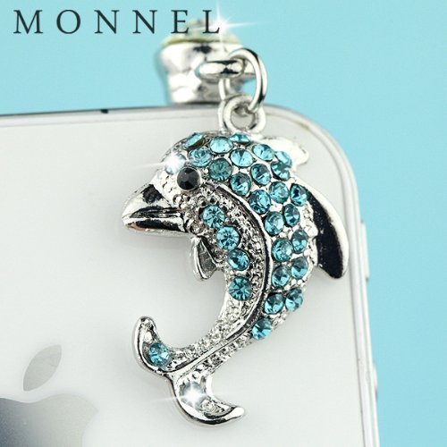 Ip70 2014 New Arrival Crystal Sea Animal Dolphin Cell Phone Charm Dust Proof Plug Cover