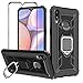 VICEANICS for Galaxy A10S case, Galaxy a10s Case with Tempered Glass Screen Protector, Soft TPU Armor Case Cover Reforced Cornors & Magnetic Finger Ring Holder Kickstand, Black