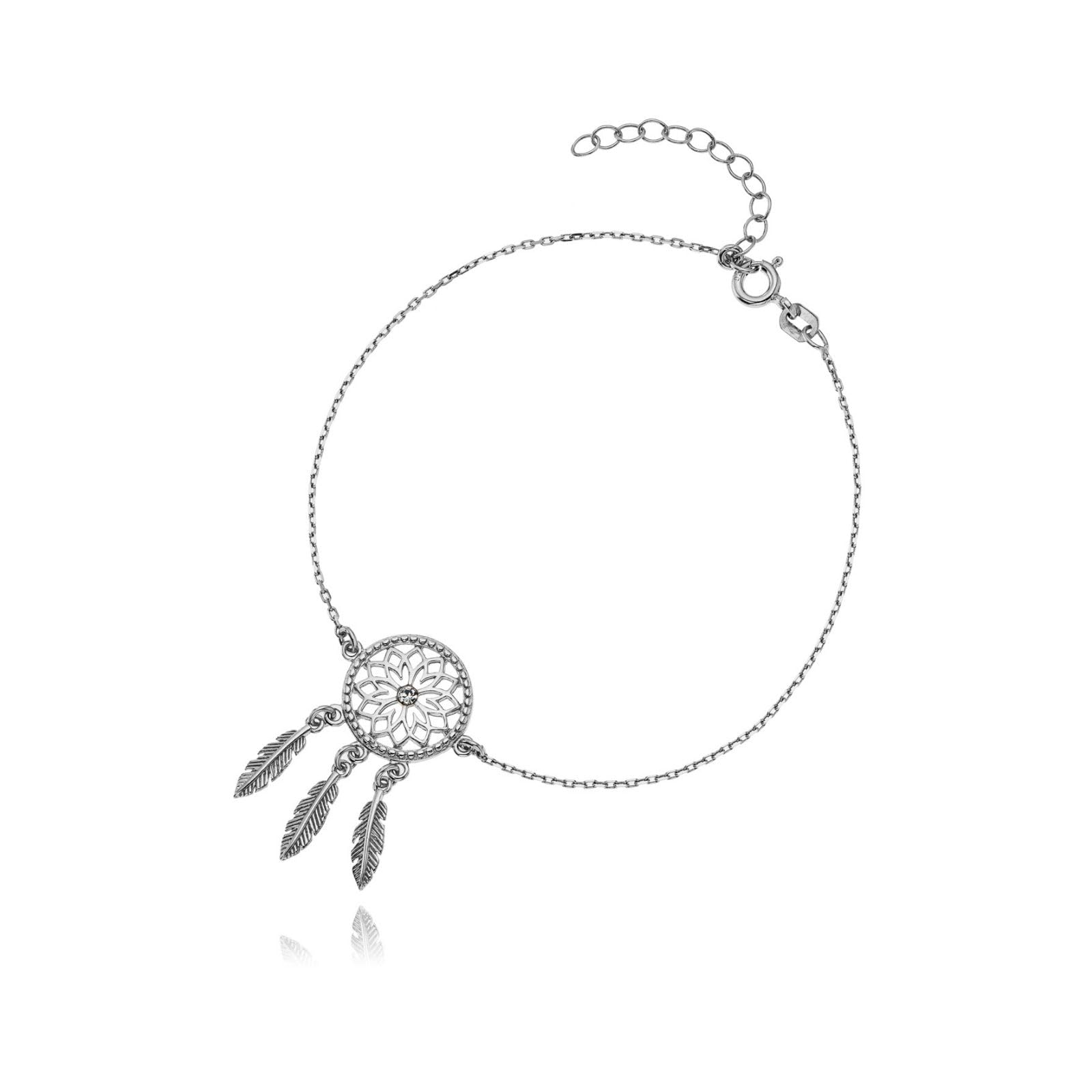 Fine Dreamcatcher Bracelet Crafted In Rhodium-Plated Sterling Silver With Crystal