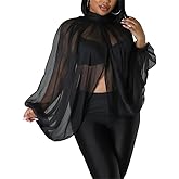 cu4eve Chiffon Blouses for Women Summmer Sexy Open Back Sheer See Through Tie Batwing Sleeve Tops Tunic Shirts
