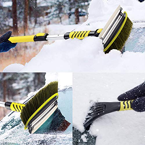 GEJRIO Car Snow Brush with Detachable Ice Scraper & Squeegee, 5 in 1 Extendable Foam Snow Brush