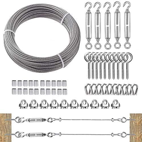 TooTaci Garden Wire 30M/3mm Stainless Steel Wire Rope Cable with M5 Turnbuckle, Rope Clamps & Vine Eyes for Climbing Plants,Garden Fence, Hanging, Trellis & Curtain Wire System DIY