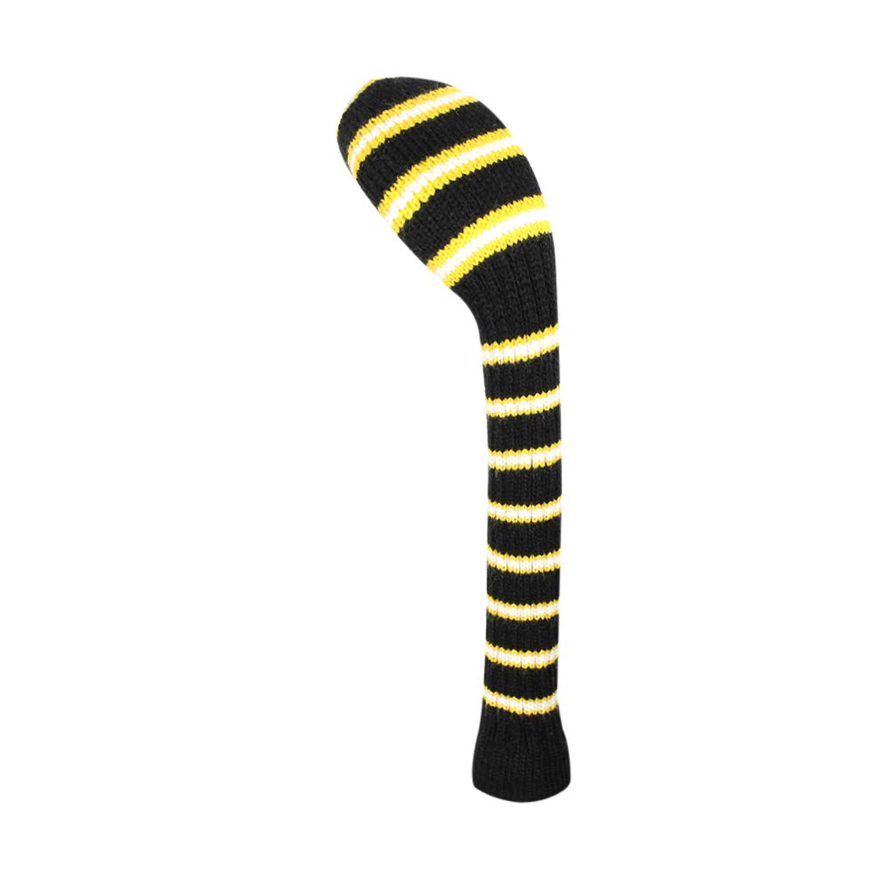 Knit Hybrid Golf Club Covers Fits Hybrids/UT Classical Fine Stripes with Long Neck Funny and Fresh Colors (Black Yellow)