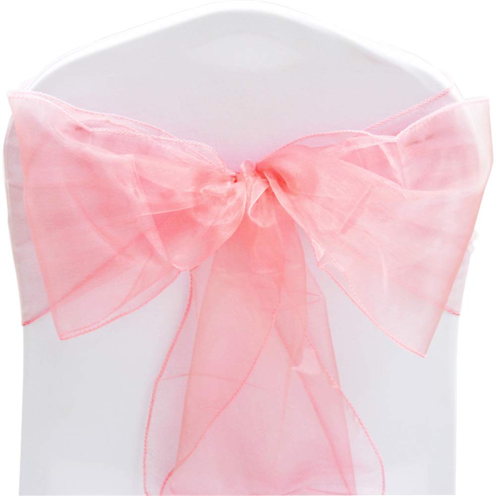 Time to Sparkle Pack of 50 Organza Sashes 22x280cm/9x110inch Wider Sash Fuller Bows Chair Cover Bows Sash for Wedding Party Birthday Decoration - Coral