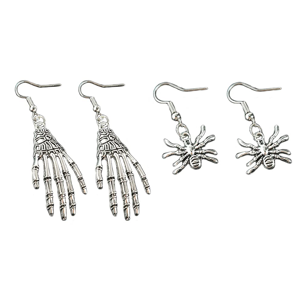 Halloween Earrings for Women Spider Earrings Halloween Cosplay Accessories Skeleton Hands Ear Piercing Earrings Stud 2 Pairs