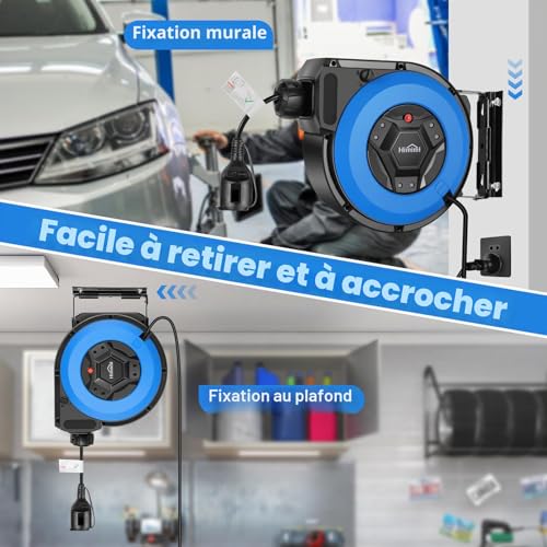 Himimi Automatic Electric Cable Reel with Stand 15 m + 2 m, 1500 W ~ 3000 W Automatic Cable Drum, Extension 180° Swivel, Wall Mounting, Suspended, Protection Degree IP44