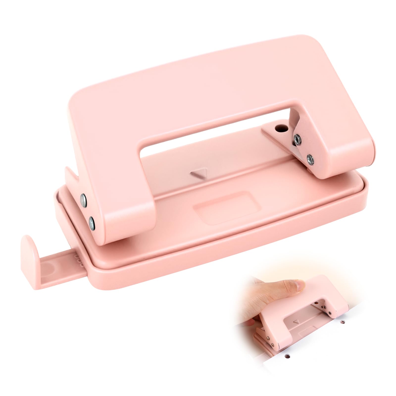 Photo 1 of 2 Hole Punch, Metal Pink Two Hole Punch for Crafts, 8 Sheet Capacity, Adjustable Manual Paper Puncher Office Punchers for A4/A5/B5 Looseleaf Book and Home Supplies