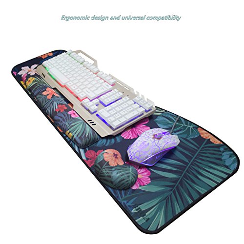 BRILA Keyboard and Mouse Wrist Rest Support Pad Cushion Set – Comfortable Medicinal Grade Silica Gel with pattern design – Skid Proof & Pain Relief Easy Typing (Summer Tropical Floral Leaves) - Thumbnail 2