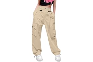 HENGAO Girls Drawstring Cargo Pants Casual Y2K Parachute Pants 5-14 Years