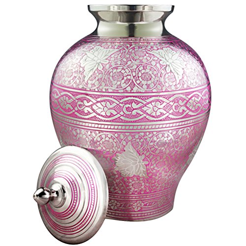 Funeral Urn by Meilinxu - Cremation Urns for Human Ashes Adult and Memorial - Hand Made in Brass & Hand Engraved - Display Burial Urn At Home or in Niche at Columbarium (Pink Butterfly Gorgeous, Large