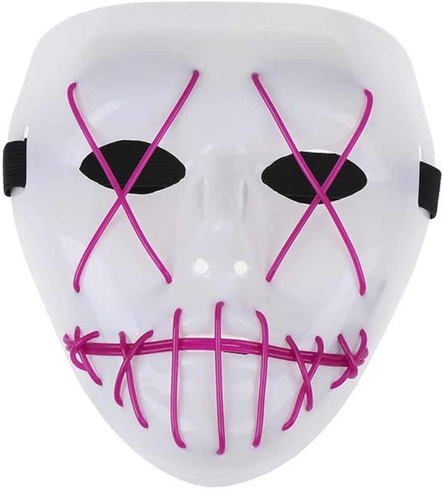 Scary Purge Led Light up X Eyes V White Mask EL Wire
