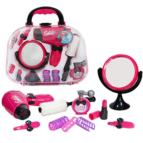 HMANE 11Pcs Pretend Play Toy Makeup Cosmetic Kit Hair Dryer Fashion Hair Stylist Beauty Salon Hair Accessories for Girls