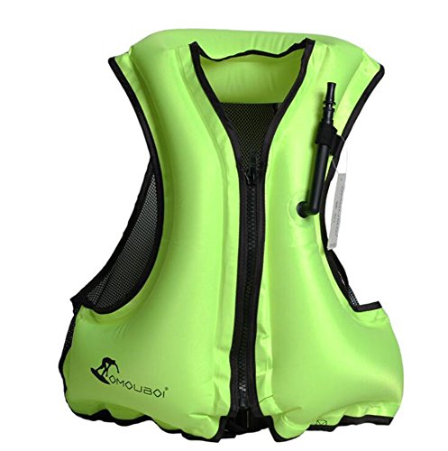 Kingswell Kids Inflatable Life Jacket Teens Swim Vest For Youth Weight Over 80-220lbs Portable Snorkel Vest Buoyancy Safety Aid Vest For Snorkeling, Diving, Swimming-Green