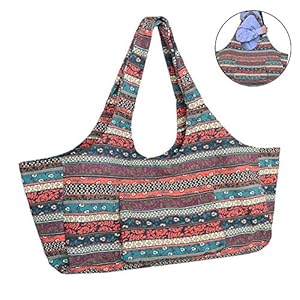 Flyinghedwig Large Capacity Bohemian Ethnic Style Print Canvas Yoga Bag All-in-one Yoga Mat Bag with Pockets