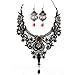 JoyTong Black Lace Necklace Earrings Set, Lace Pendant Choker and Eardrop (Red)