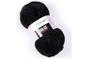 Yarn Art Dolce Yarn 100% MicroPolyester Velvet Blanket Amigurumi Super Bulky :6 Baby Chenille Yarn (1 Skein, 742-BLACK)