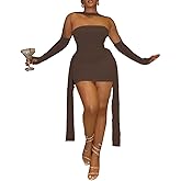 Sexy Strapless Tube Top Mesh Mini Dress for Women Bodycon Ruched Ribbons Birthday Date Night Dresses