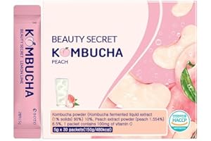 ZIOSTAND BOTO Kombucha Tea Organic Drink Sugar Free, Keto, Vegan, Low Calorie, Detoxifying Acids, Supports Gut Health, Non-GMO, Vegan, Gluten Free, Sparkling - Peach Iced Tea - 30 of Pack