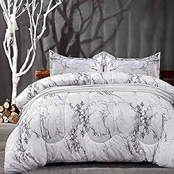 Nanko Comforter Set King Size, White Black Marble