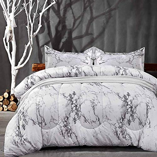 Nanko Comforter Set King Size, White Black Marble