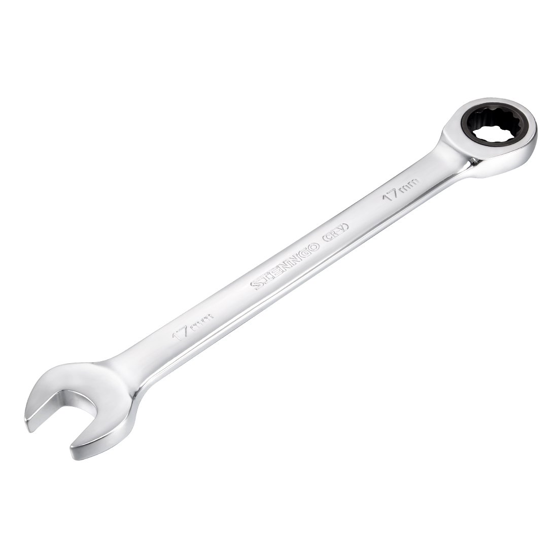 sourcing map Metric 17mm Box Open Ended Ratchet Combination Wrench Chrome Finish, Cr-V