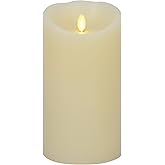 Luminara Scalloped Edge Flameless LED Candle - Ivory 4" x 7" - Real Wax Pillar Battery Operated Moving Flame w/Timer Unscented 1000Hr Runtime