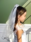 Beautiful First Communion Veil with Satin Bow and Silver Cross Accent