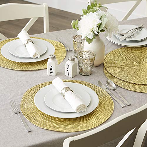 DII Woven Placemats Collection Metallic Round Placemat Set, 15", Gold