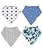 Reversible & Waterproof Cotton Baby Bandana Drool Bibs for Girls with Adjustable Snaps, Pack of 4, Soft Absorbent Cute Modern Premium Bib Set for Teething Drooling