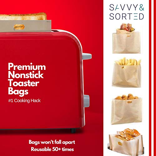 Premium Non Stick Toaster Bag (4pk) - Grilled Cheese Toaster Bags Heat Resistant, Reusable & Easy to Clean - Ultimate NO MESS Sandwich Toaster - Ideal for Gluten Free Celiac Travel Dorm Office