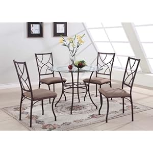 King’s Brand 5 Pc. Set Brand Round Glass & Metal Dining Room Kitchen Table And 4 Chairs