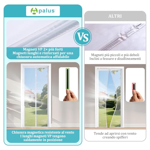 Apalus VP Magnetic Mosquito Net for Balcony Doors, 100 x 240 cm, 2 x Stronger Than the Classic Model, Anti-Scratch for Cats, Stronger Magnets, Self-Adhesive Band, 3.8 cm Wide, Not Shortened