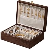 Bescott 2 Layer Solid Black Walnut Wooden Jewelry Box for Women Wood Vintage Organizer for Men Earrings Rings Necklaces Bracelet Watch Storage Mother's Day Gift