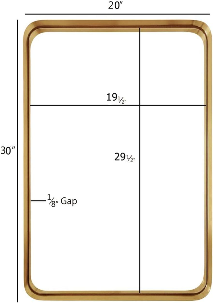 TEHOME 20x30 Brushed Gold Metal Framed Bathroom Mirror for Wall in Stainless Steel Rounded Rectangular Bathroom Vanity Mirrors Wall Mounted: Furniture & Decor