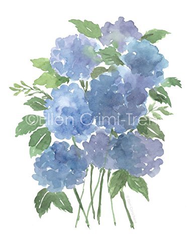 Watercolor Blue Hydrangea/watercolor decor/cape cod style/cottage decor/blue flowers/girls room/dorm room/bathroom decor/watercolor wall art/blue floral decor