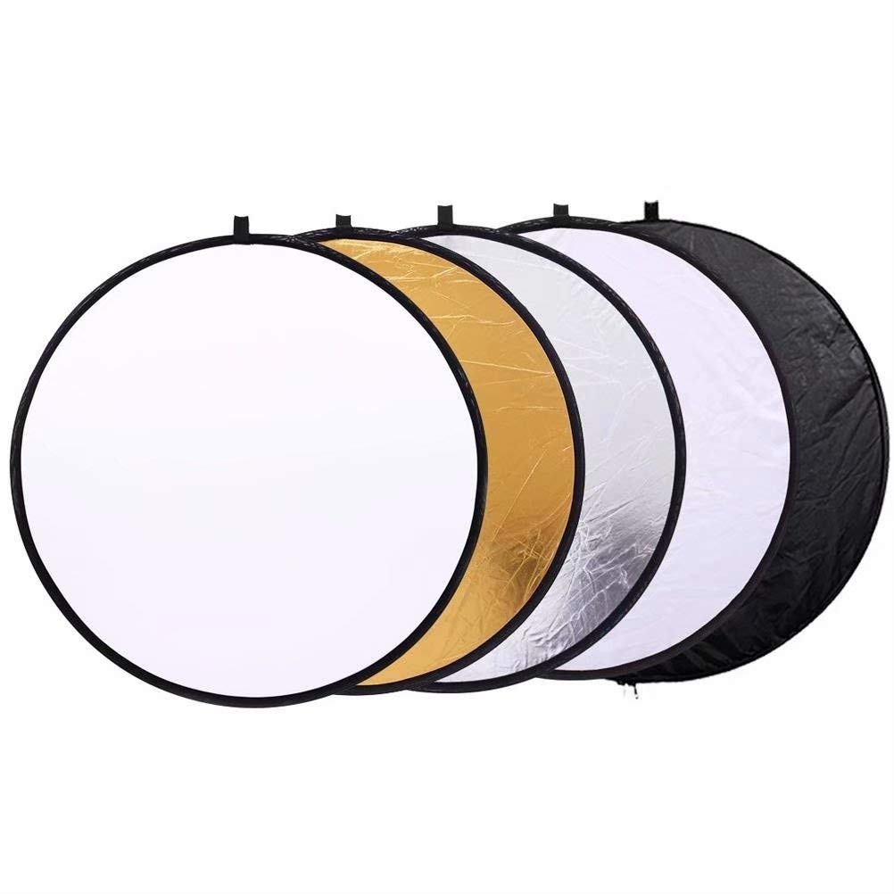 Konseen 32"/80cm Portable 5 in 1 Light Reflector Collapsible Round Multi Disc Translucent, Silver, Gold, White, and Black Reflector for Studio or Photography