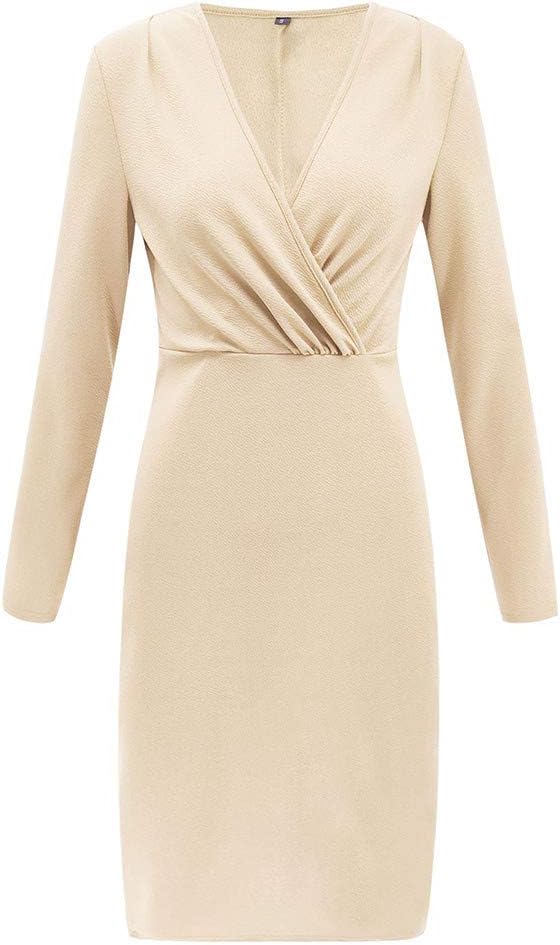 Linkay Women Deep V Wrap Ruched Long Sleeve Nightclub Mini Dress