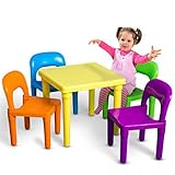 OxGord PLTC-01 Kids Plastic Table and Chairs Set (4 Chairs and 1 Table)