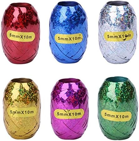 Yeefant 6Pcs Balloons Ribbon Laser Ribbon Rolls Wedding Birthday Party Decoration DIY Accessories,Length 393.70 Inch,Width 0.20 Inch