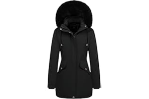 MOERDENG Women's Long Winter Down Coat Thicken Fleece Lined Parka Warm Puffer Jacket With Faux Fur Detachable Hood