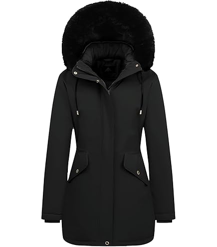 1 Madison Ladies' Water Resistant Long Parka with Faux Fur Hood (M