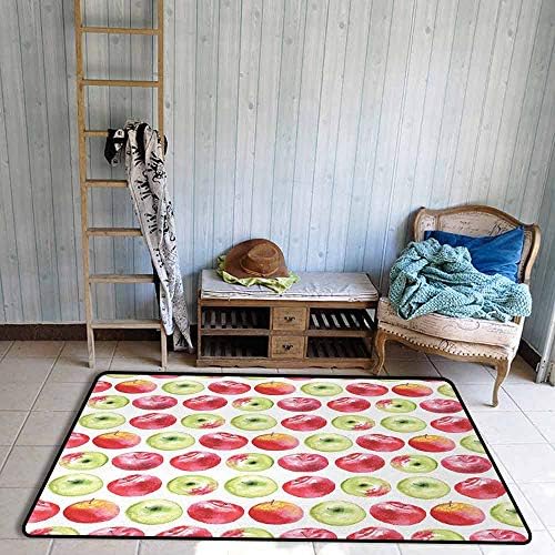Apple Area Floor Rugs Watercolor Macoun Cameo and Granny Smith Drawing in Agricultural Yield Pattern Dining Room Home Bedroom W59 x L94 Apple Green Red