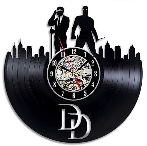 ganjue Cd Record Wall Clock Daredevil Gift Art Decor Vinyl Record Led Clock Antique Style Home Record Decoration-No Led
