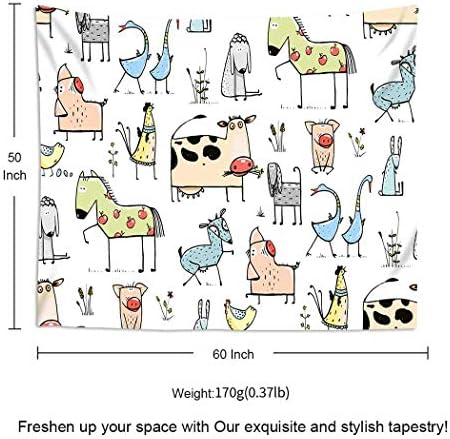 Qamida Colourful Tapestry Humorous Cartoon Village Home Animals Countryside Cottage Tapestry for Bed room Room Decor Wall Hanging Wall Artwork Tapestry Picnic Mat Seaside Towel Mattress Cowl 50″x60″