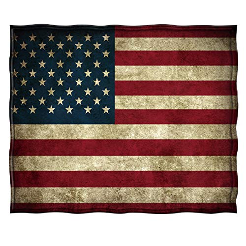Jekeno American Flag Blanket Vintage USA Flag Soft Warm Throw Print