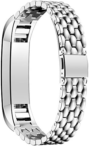 Fitbit Alta Bands AIRED Strap Smartwatch Accessories Replacement Watchbands With Stainless Steel Metal And Safety Clasp For Women ,Men ,Kids , Girls (Silver-Type B)