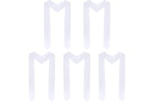 Tongcloud 5pcs 70 Inch Unisex Adult Graduation Stole Sash, Plain Graduation Honor Satin Stole for Men Women, White, 72 inches